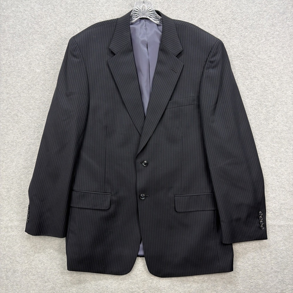 Saddlebred Blazer Mens 44 Long Black Pinstripe Wool Performance Suit Coat Jacket